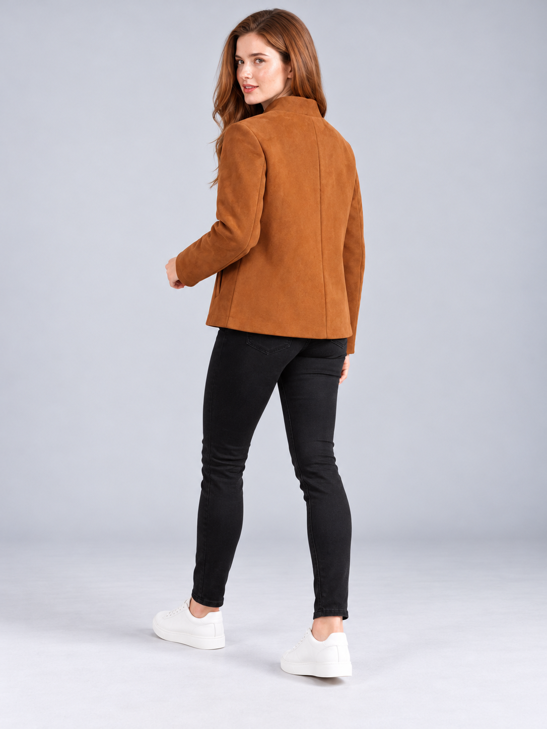 Women’s Premium Short Fur Blazer with Band Collar