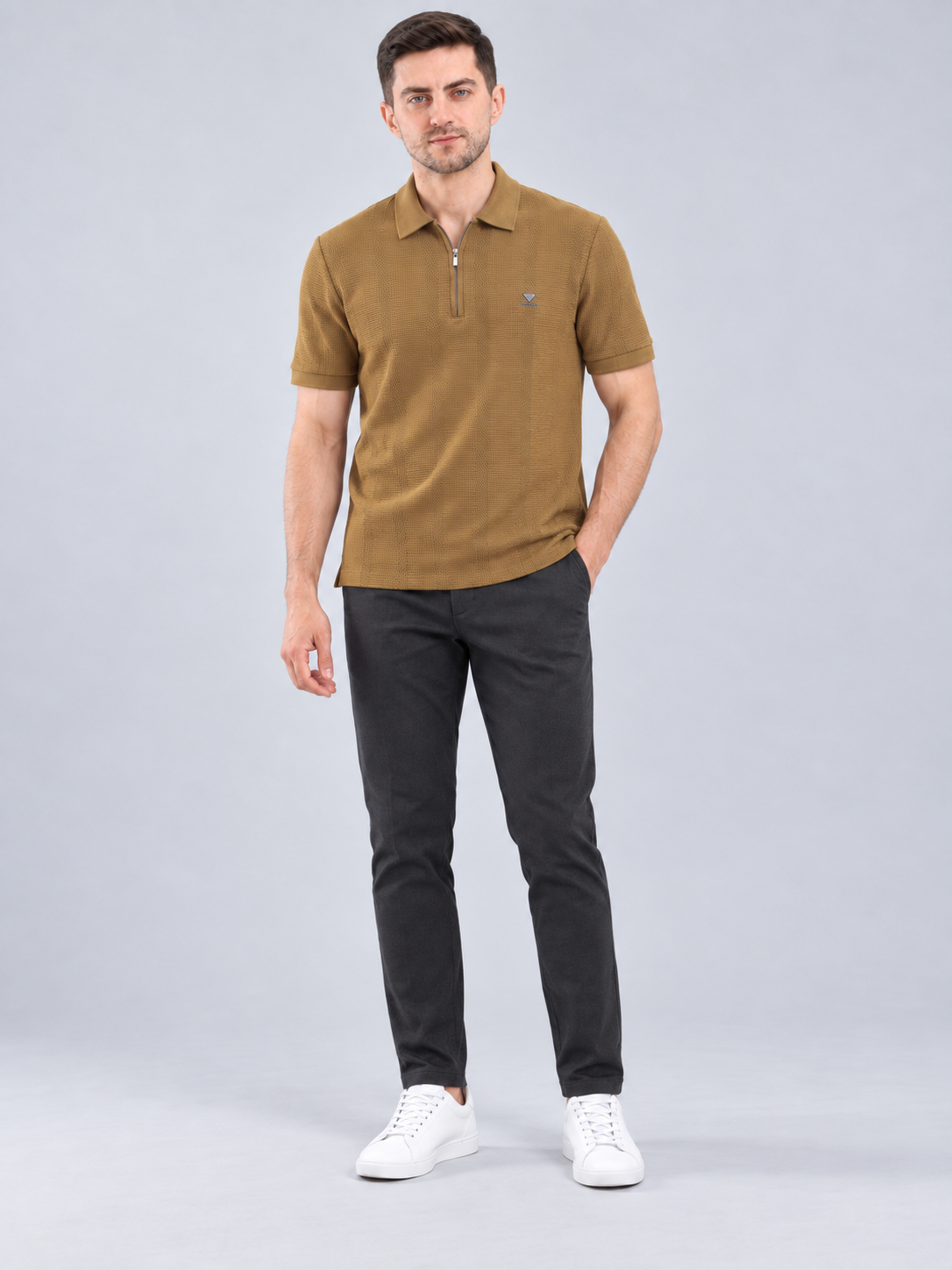 Men’s Premium Cotton Blend Polo Zipper T-Shirt