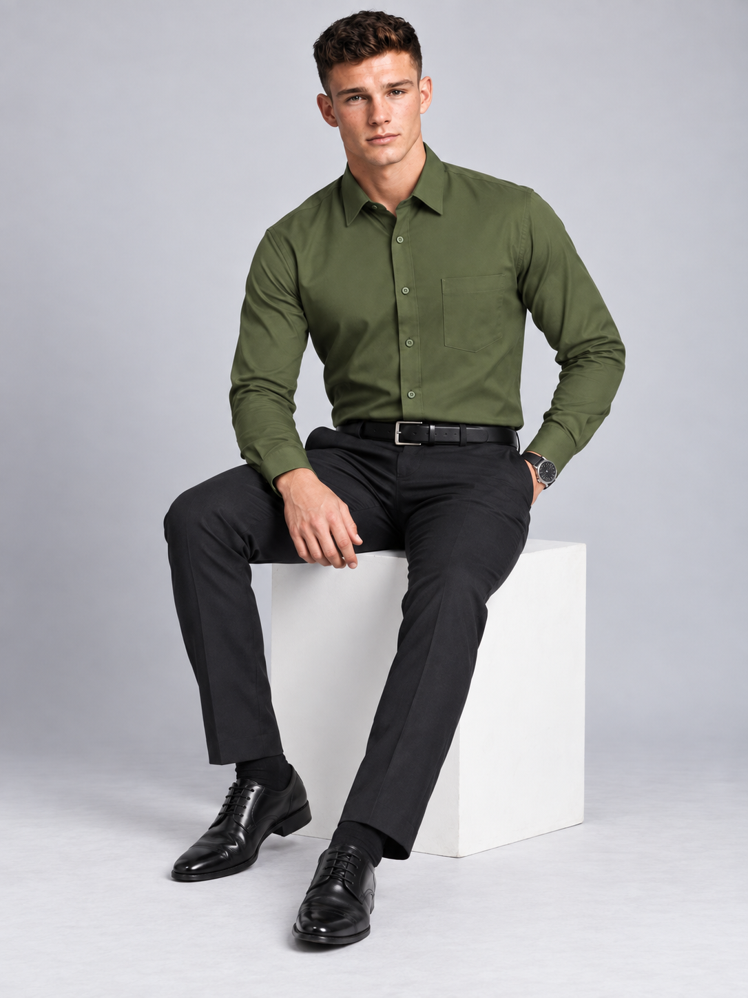 Men’s Premium Solid Full Sleeve Olive Shirt