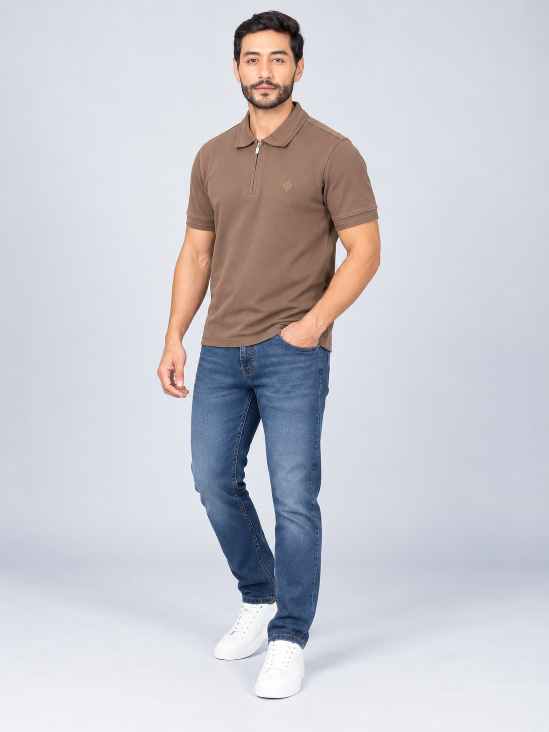 Men’s Premium Cotton Blend Half Sleeve Zipper Polo T-Shirt