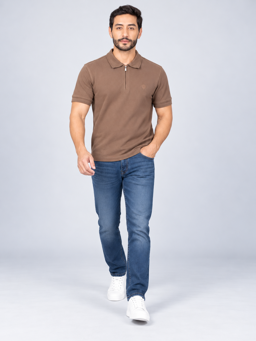 Men’s Premium Cotton Blend Half Sleeve Zipper Polo T-Shirt