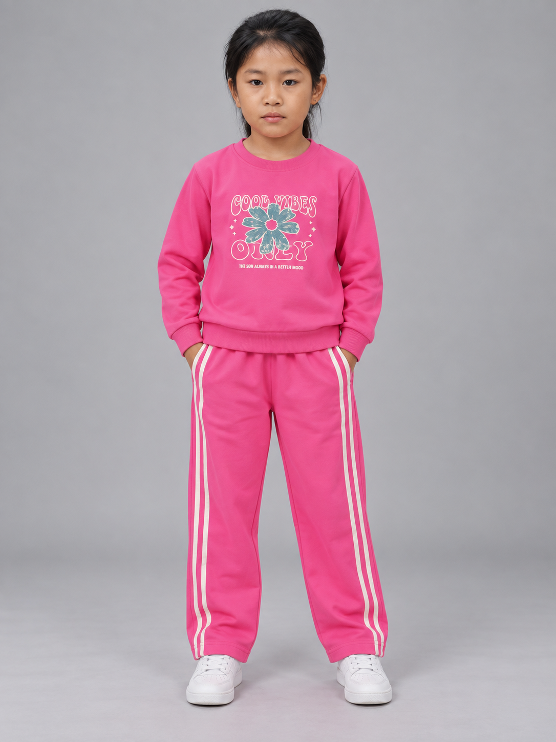 Pink Floral Graphic Printed Sweatshirt & Track Pants Co-Ord Set