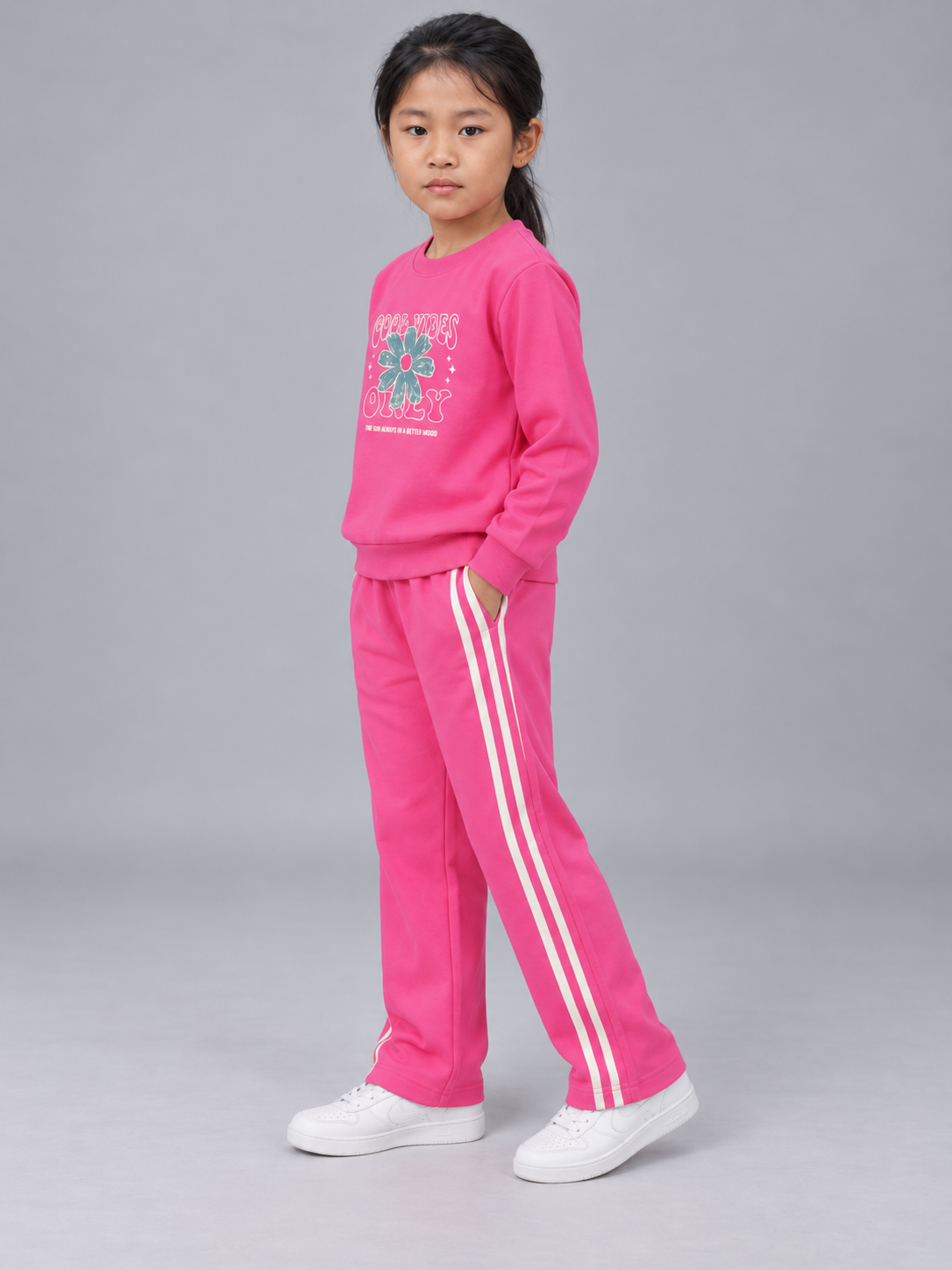 Pink Floral Graphic Printed Sweatshirt & Track Pants Co-Ord Set