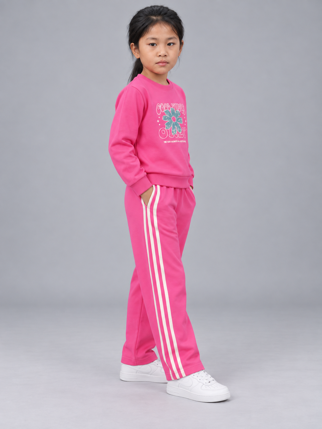 Pink Floral Graphic Printed Sweatshirt & Track Pants Co-Ord Set