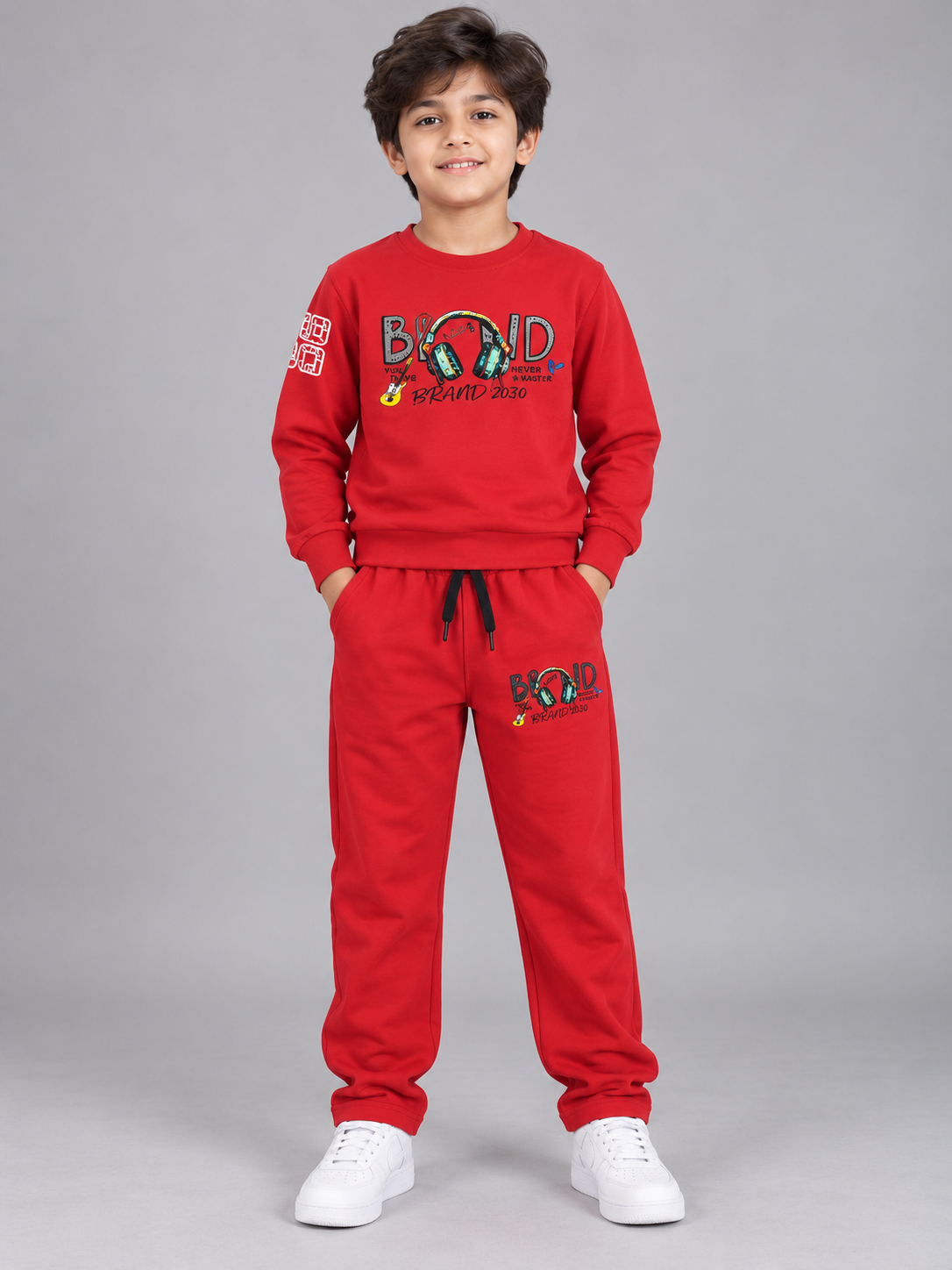 Red Printed Sweatshirt & Track Pants Co-Ord Set