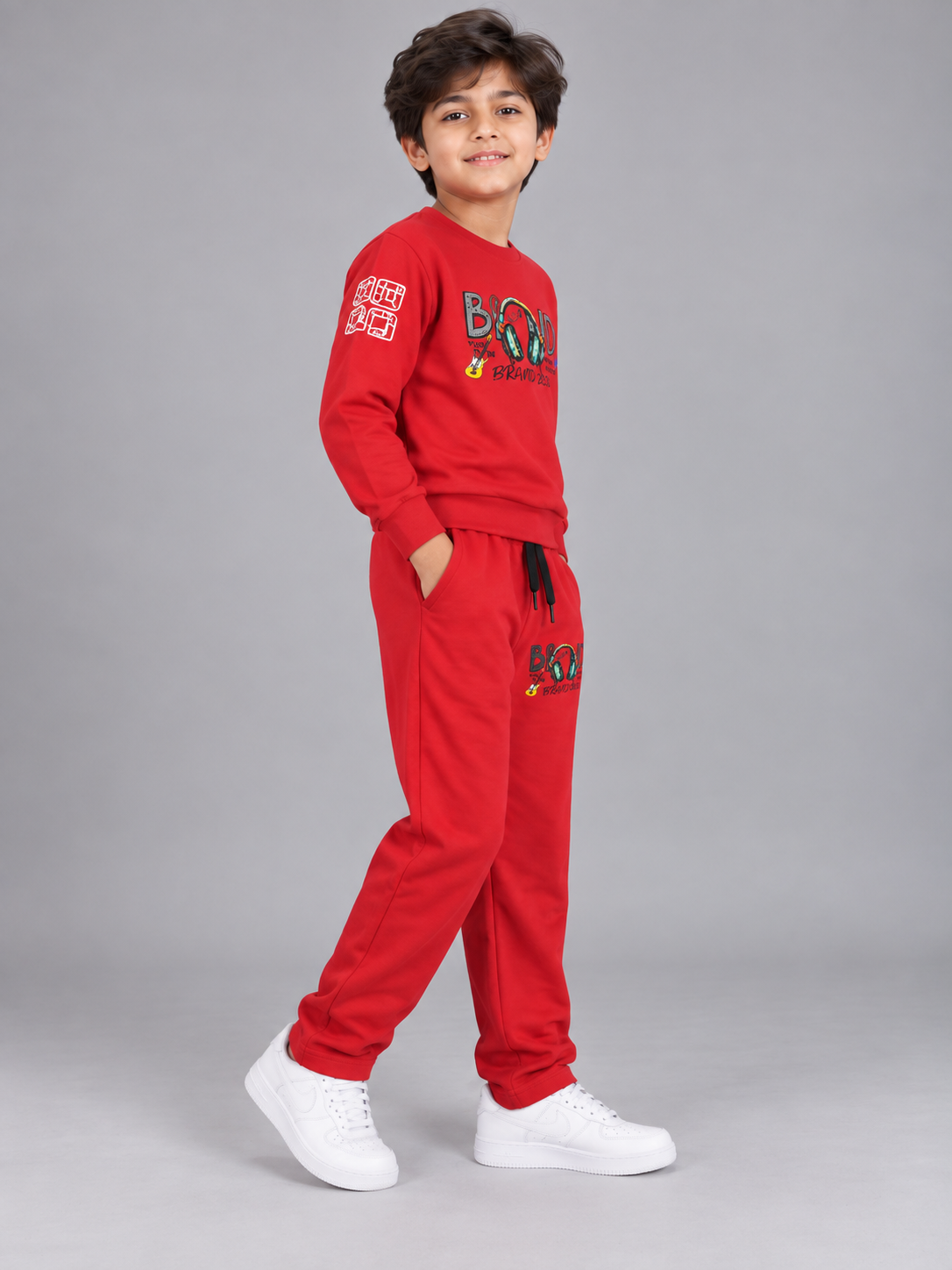 Red Printed Sweatshirt & Track Pants Co-Ord Set