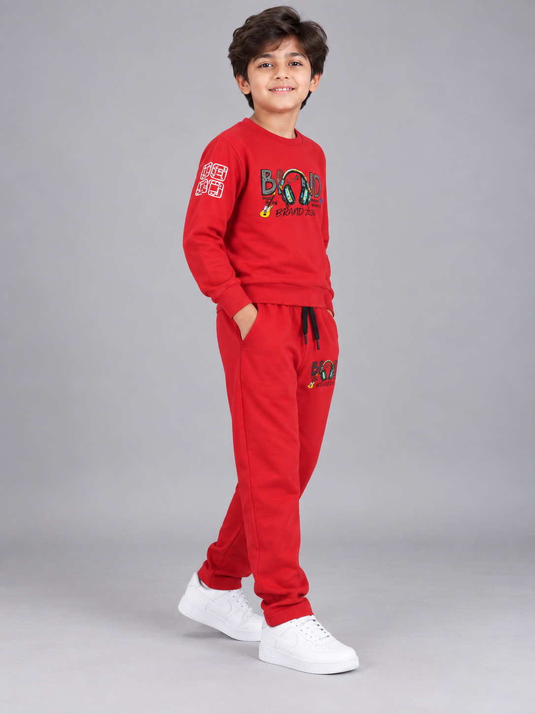 Red Printed Sweatshirt & Track Pants Co-Ord Set