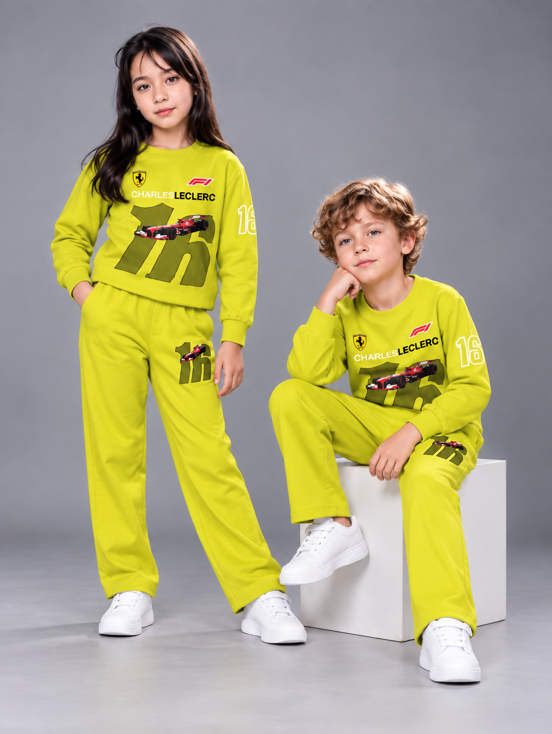 kiwi colour Racing Car Printed Sweatshirt & Track Pants Co-Ord Set