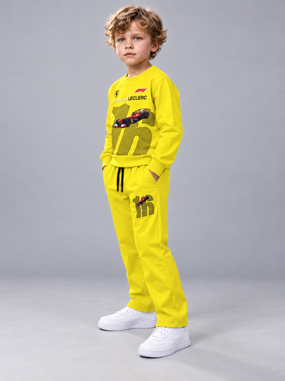 kiwi colour Racing Car Printed Sweatshirt & Track Pants Co-Ord Set