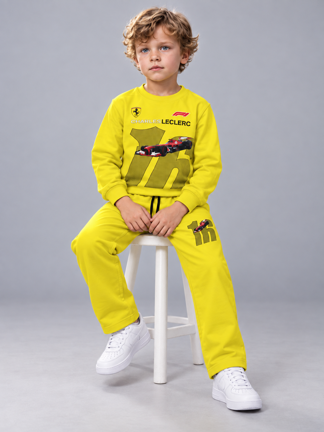 kiwi colour Racing Car Printed Sweatshirt & Track Pants Co-Ord Set