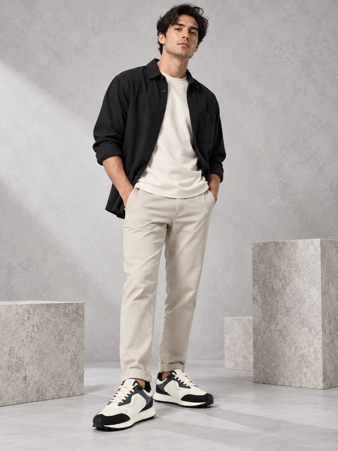 Men's Primum Black White Colour Casual Shose