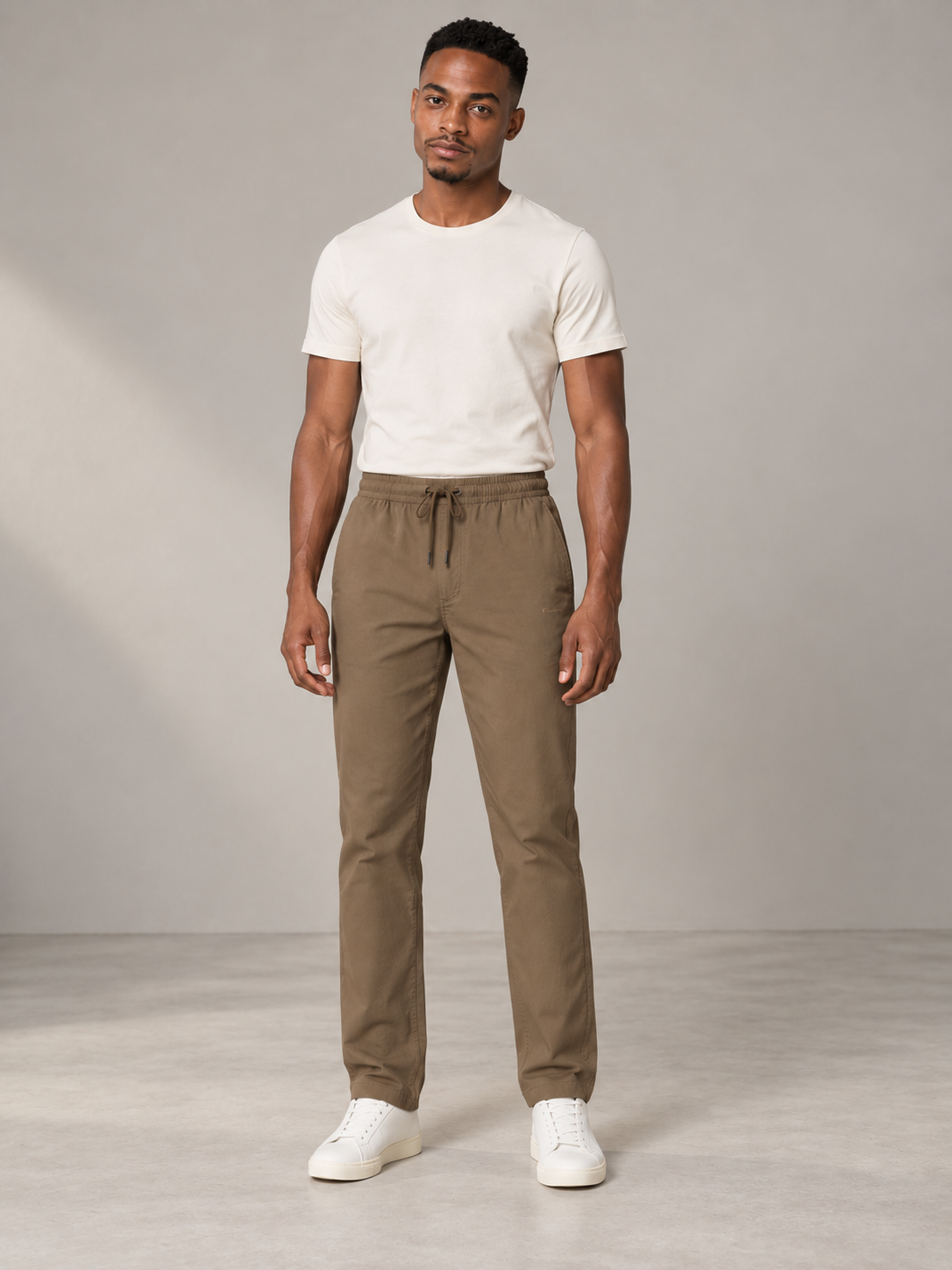 Men Khaki Solid Casual Lower