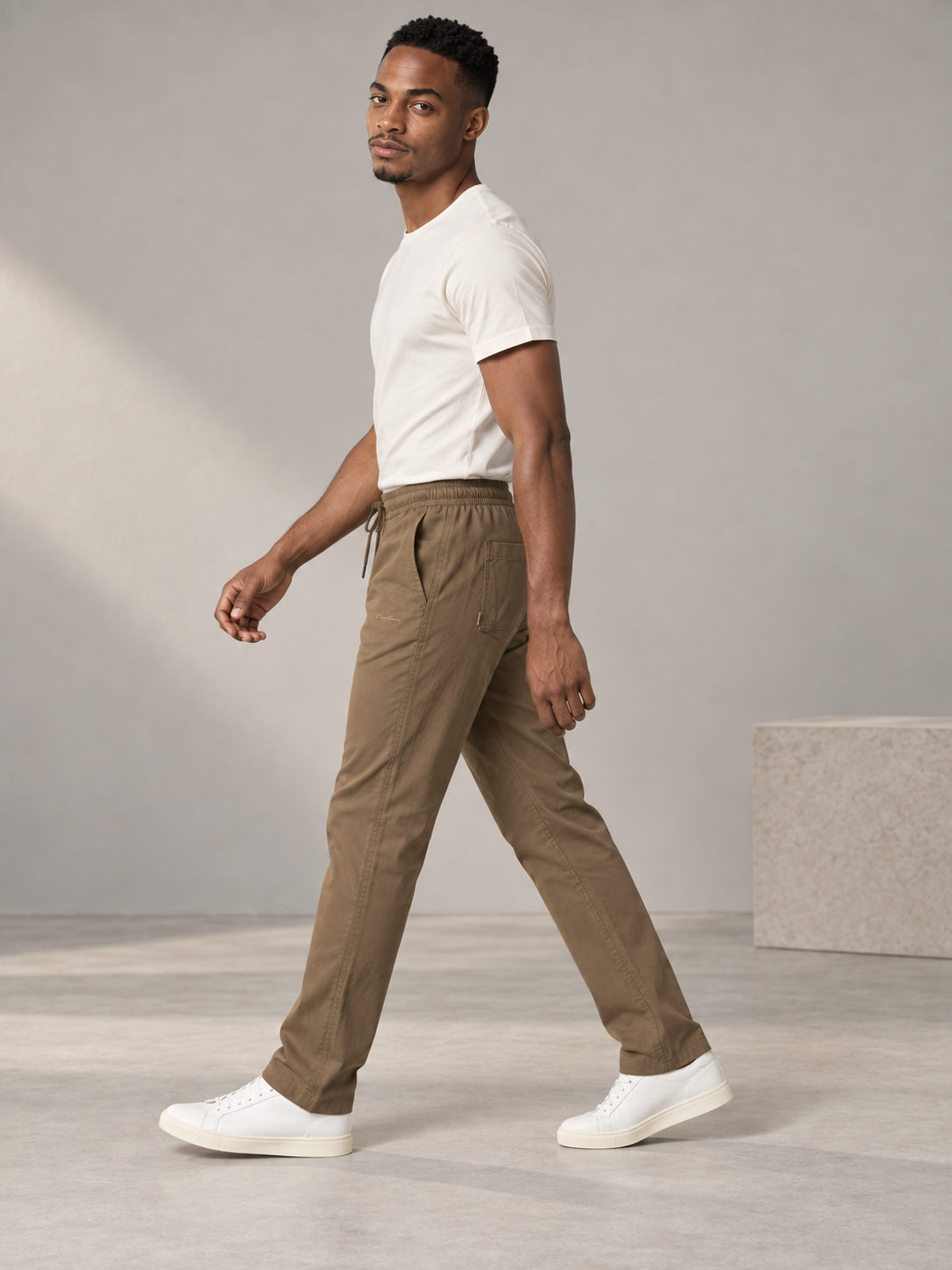 Men Khaki Solid Casual Lower