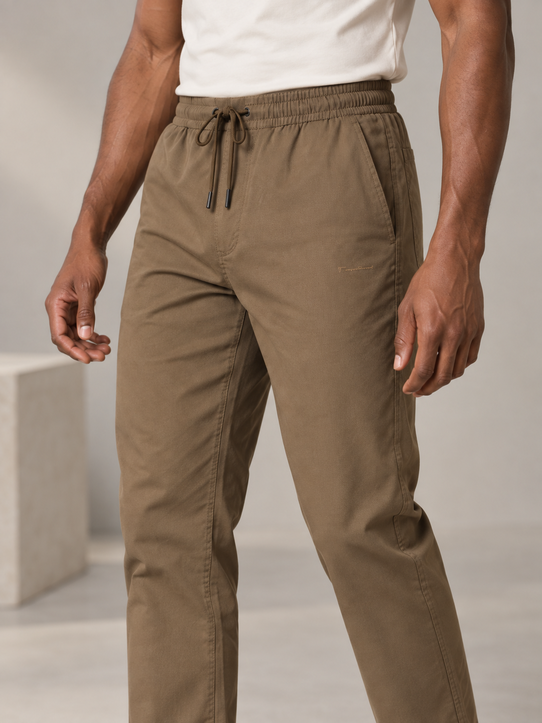 Men Khaki Solid Casual Lower