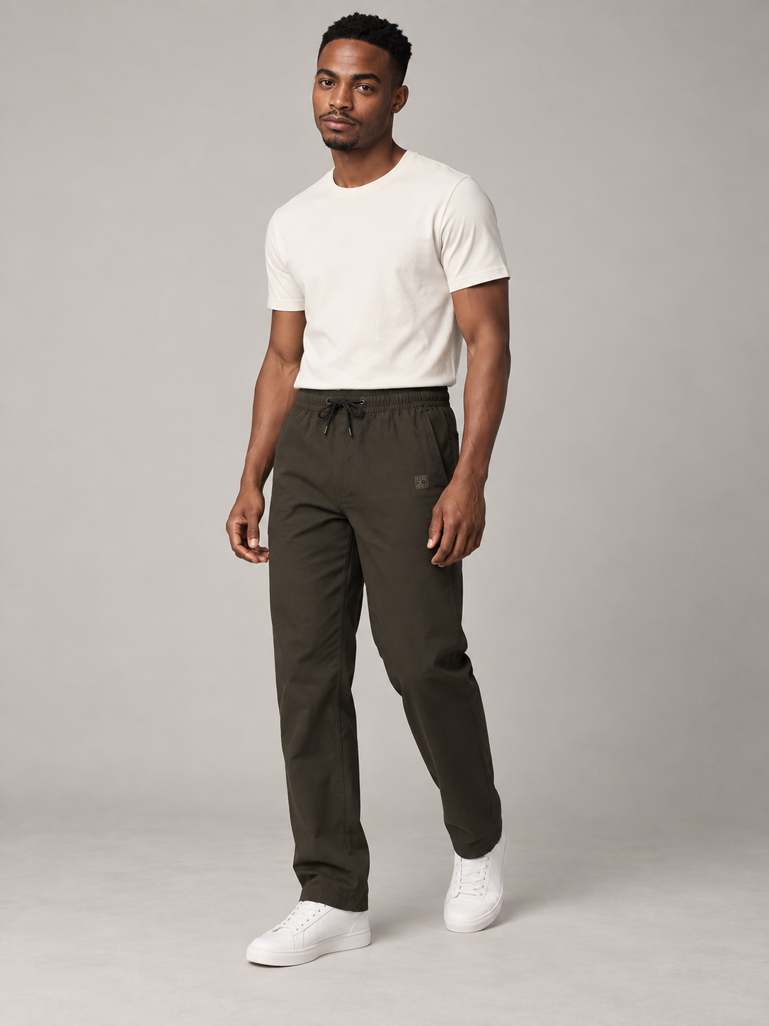 Men Dark Olive Solid Casual Lower