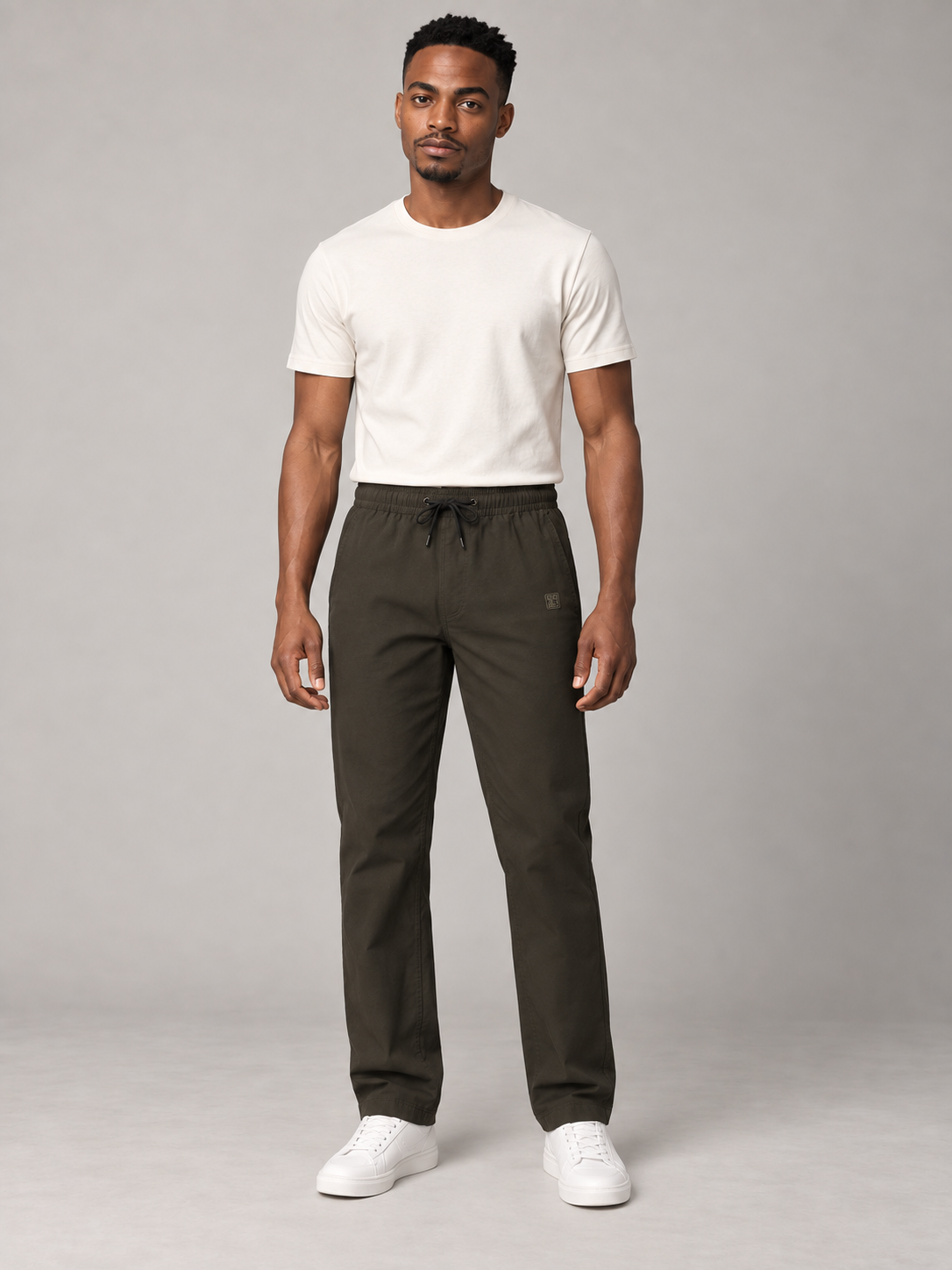Men Dark Olive Solid Casual Lower