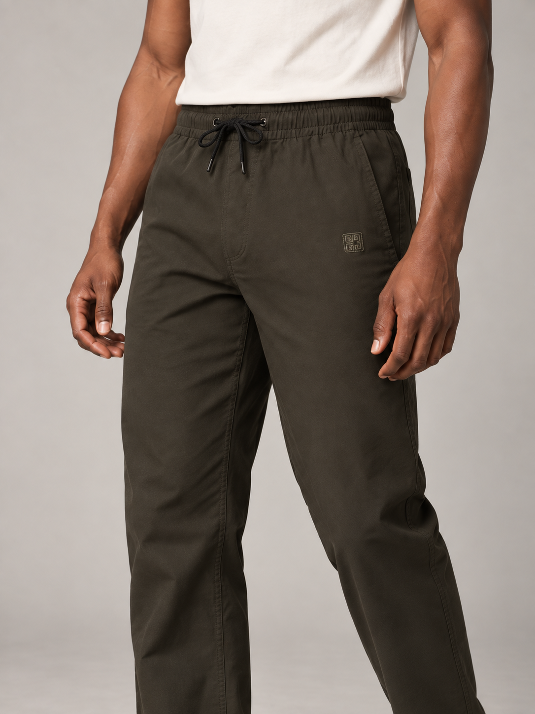 Men Dark Olive Solid Casual Lower