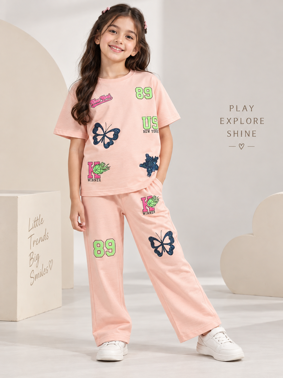 Girls Premium Printed Round Neck Co-Ord Set