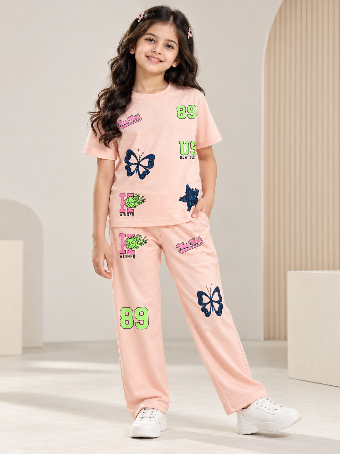 Girls Premium Printed Round Neck Co-Ord Set
