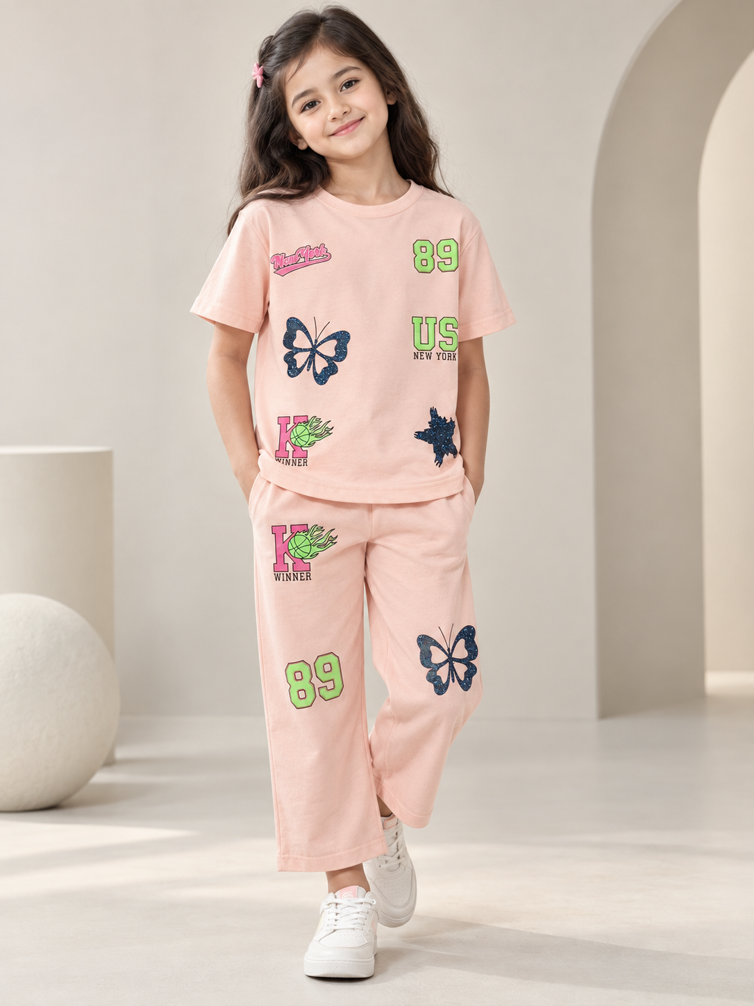 Girls Premium Printed Round Neck Co-Ord Set