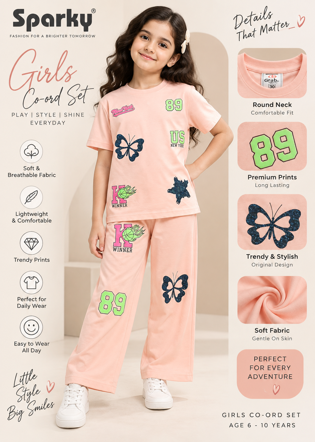 Girls Premium Printed Round Neck Co-Ord Set