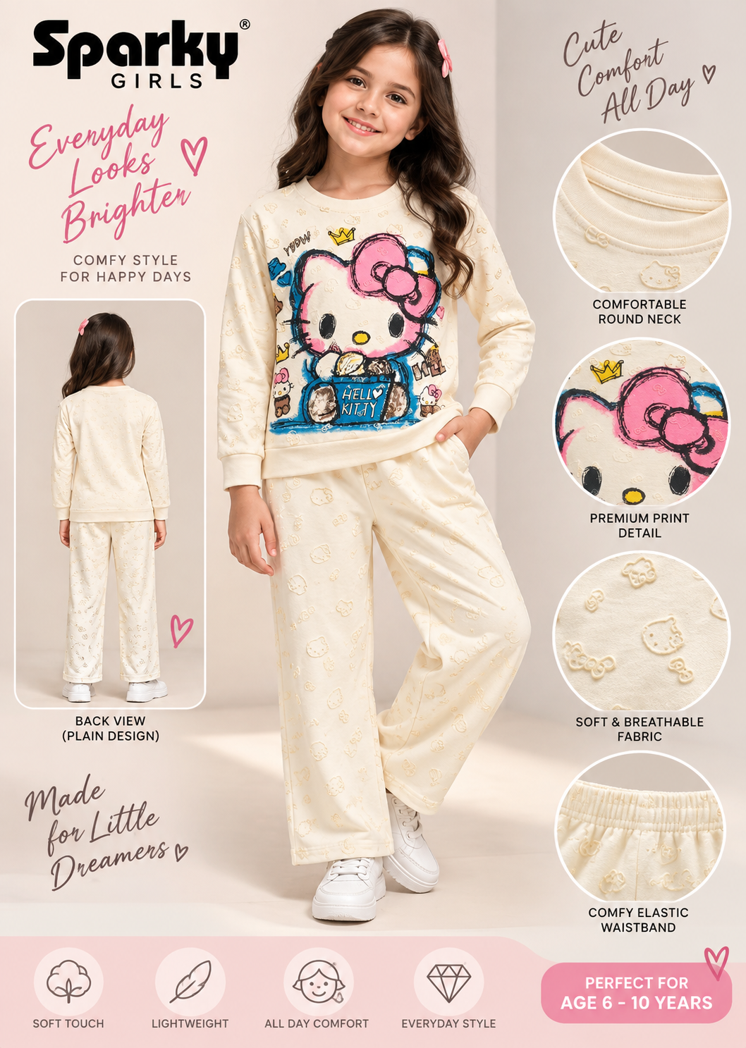 Girl's Stylish Chest Print Round Neck Co-Ord Set