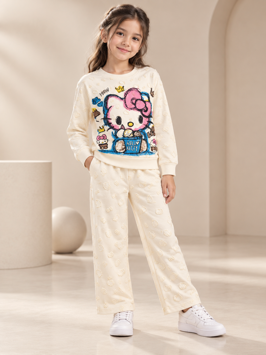 Girl's Stylish Chest Print Round Neck Co-Ord Set