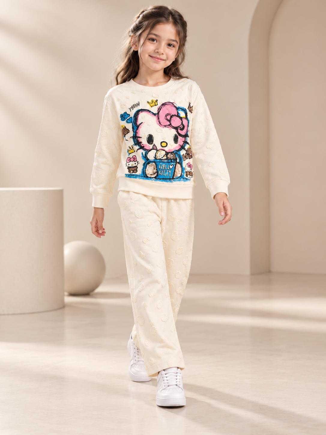 Girl's Stylish Chest Print Round Neck Co-Ord Set