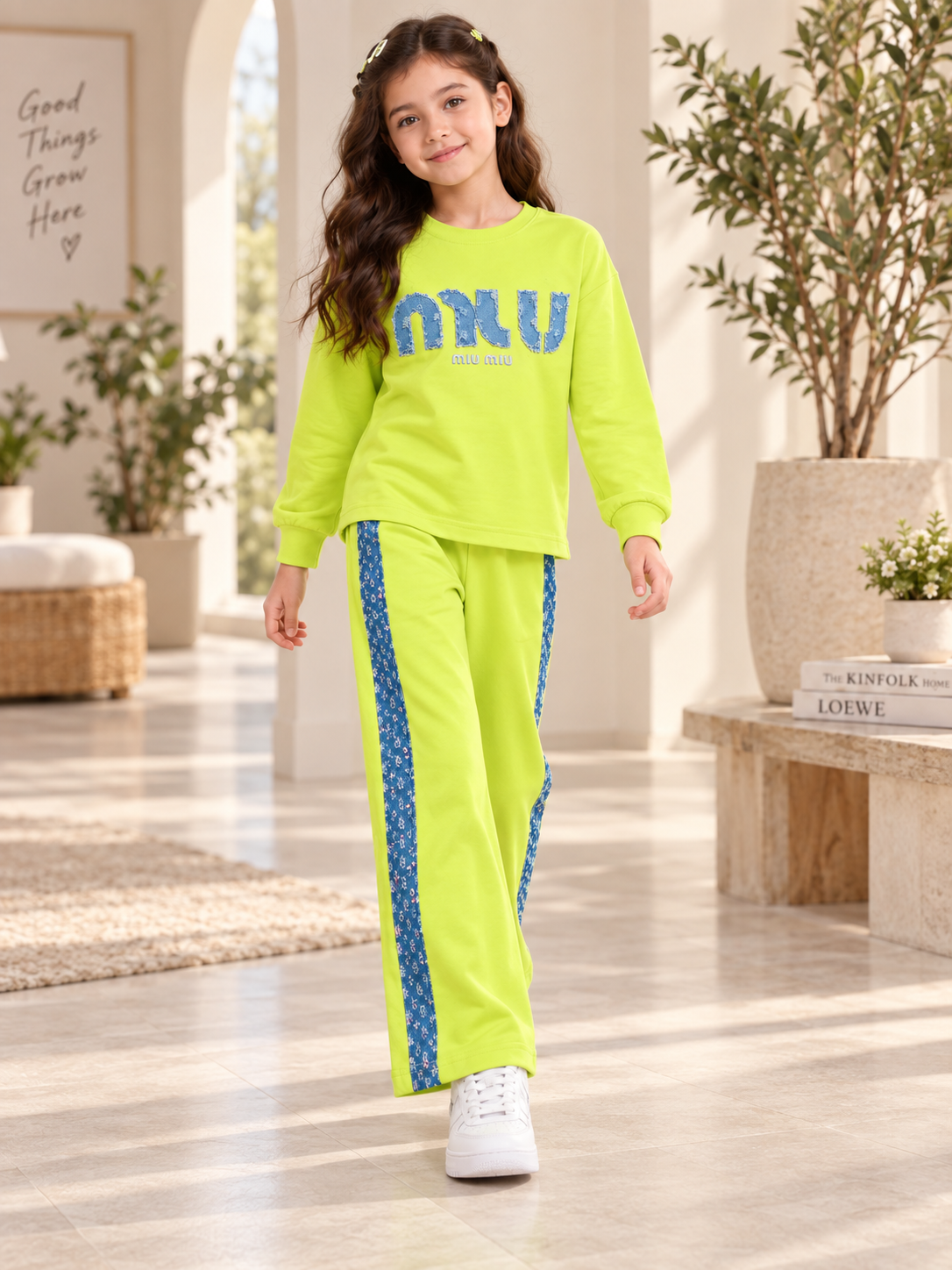 Girl's Stylish Chest Print Round Neck Co-Ord Set