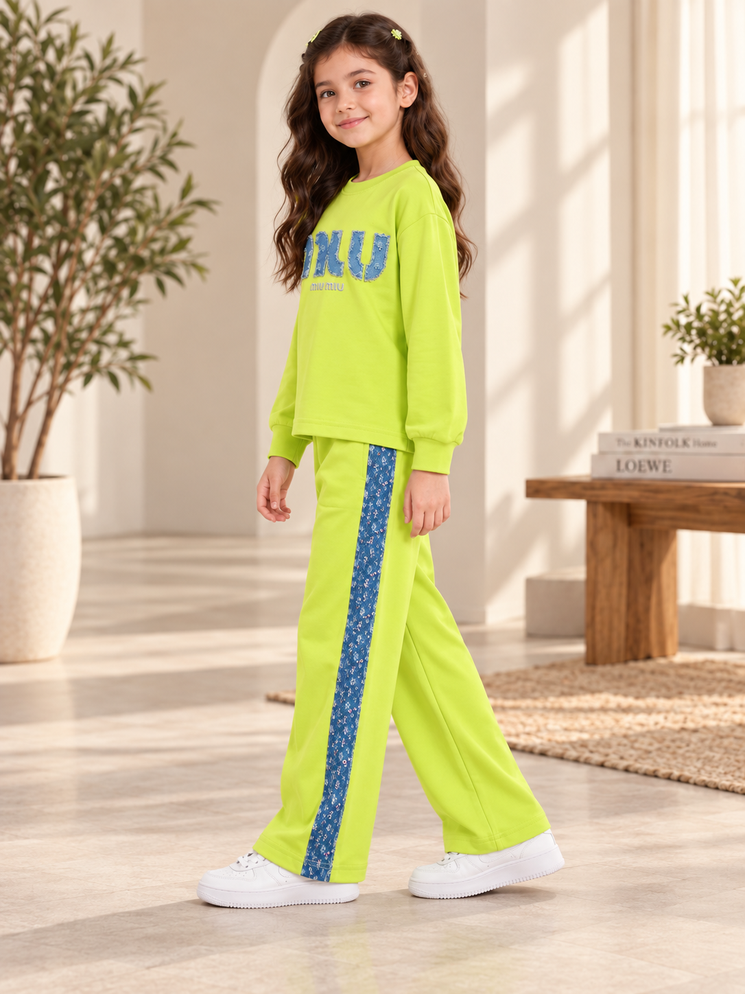 Girl's Stylish Chest Print Round Neck Co-Ord Set