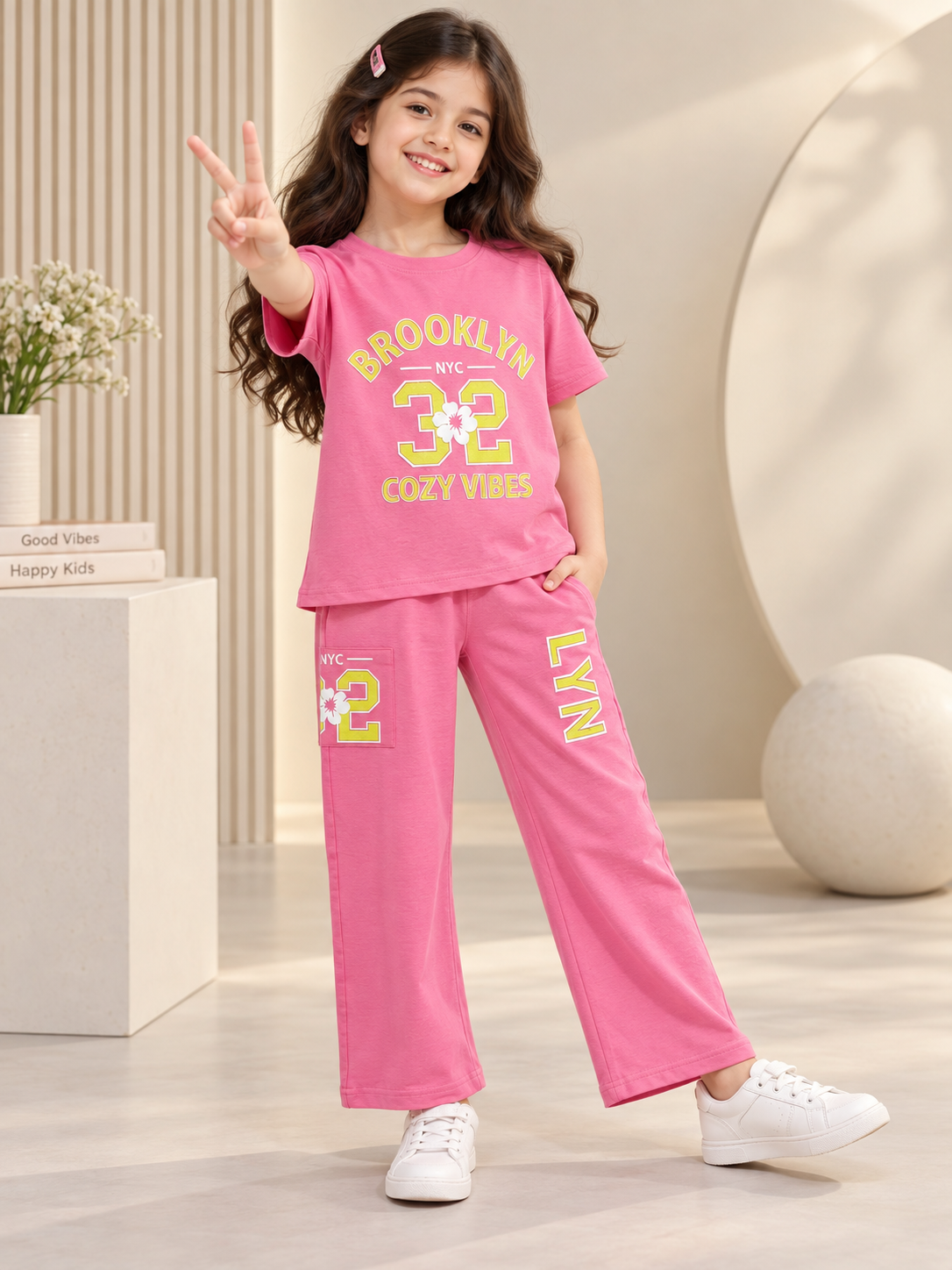 Girls Premium Printed Round Neck Co-Ord Set