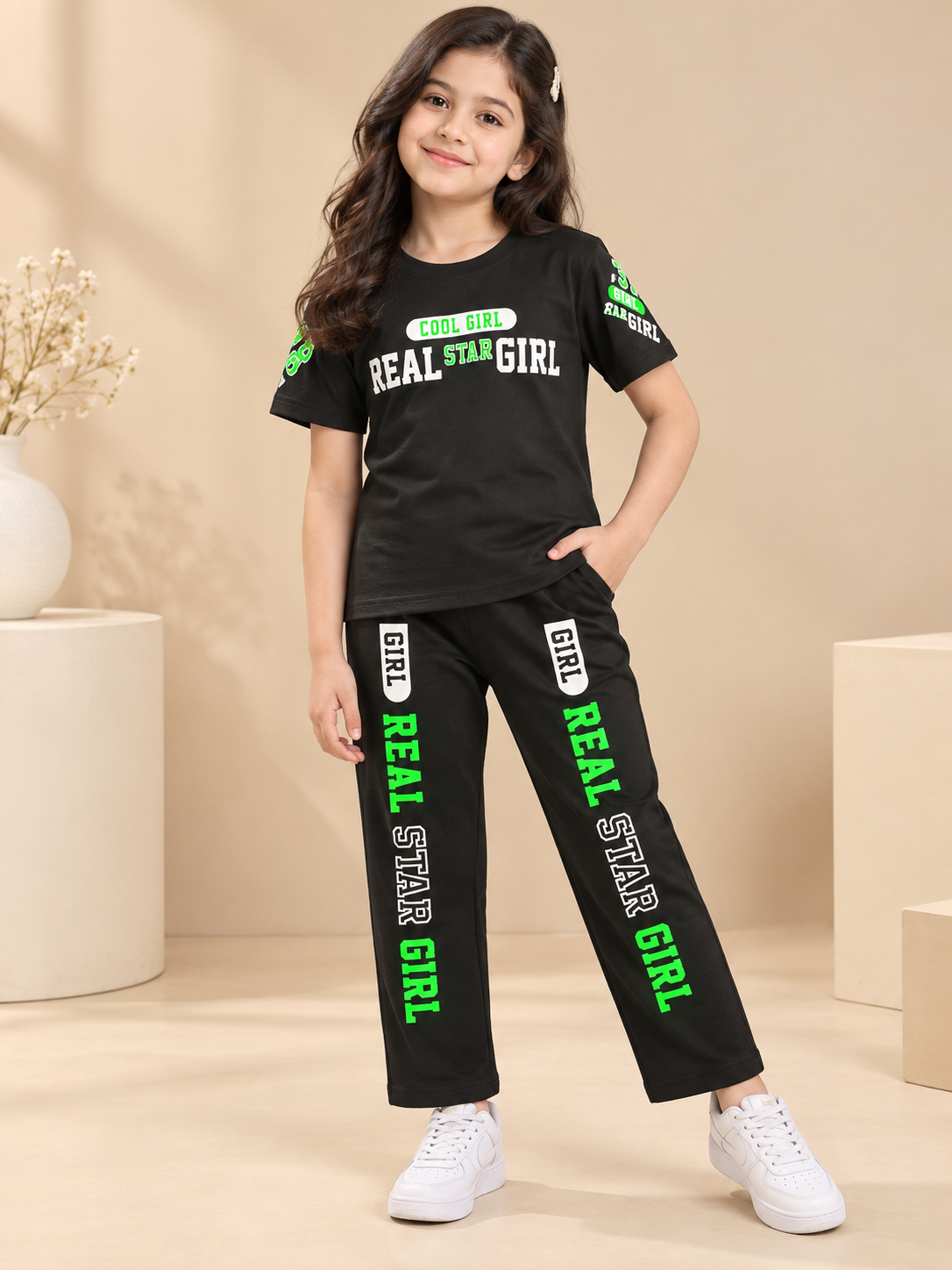 Girls Premium Printed Round Neck Co-Ord Set