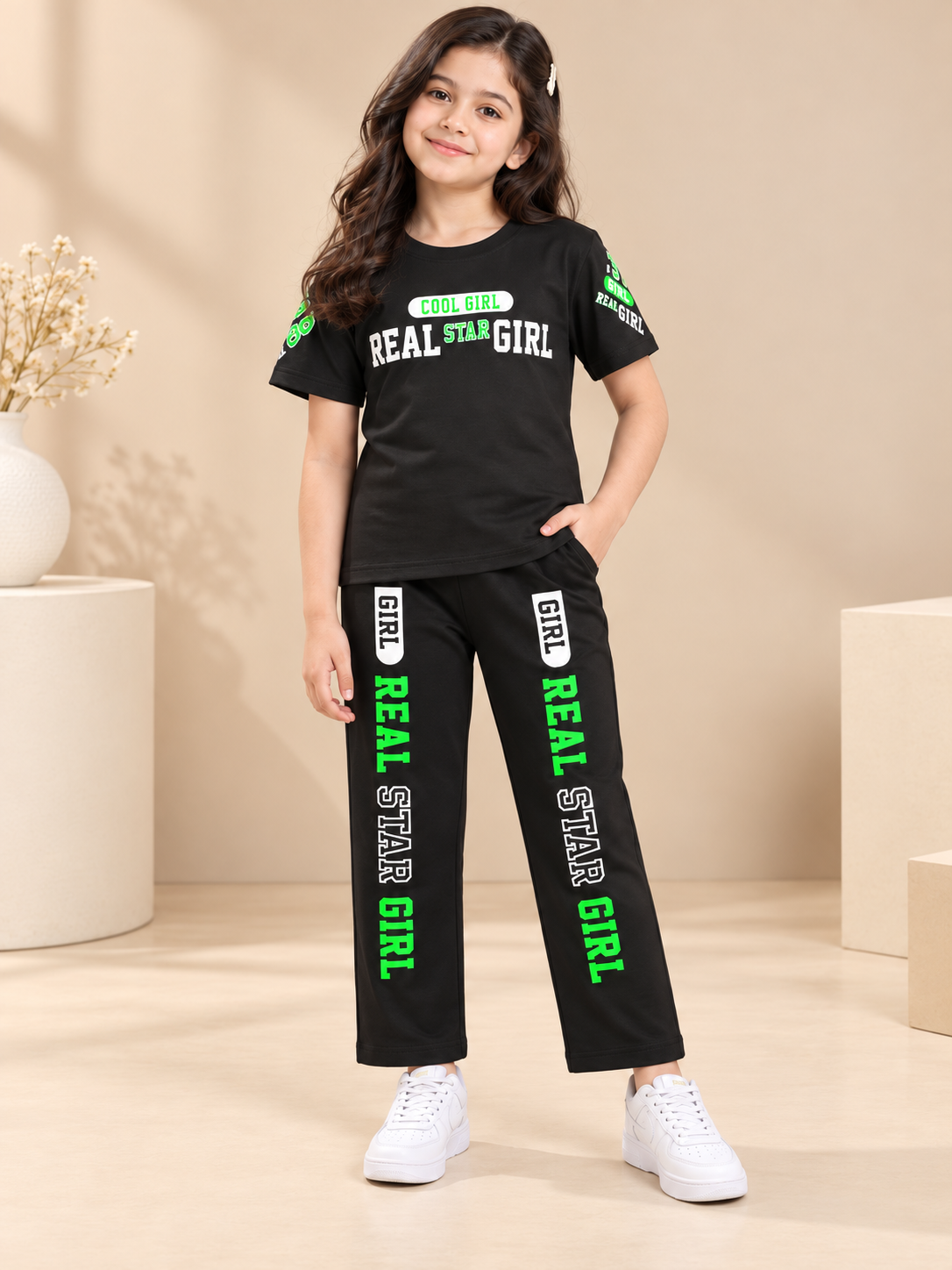 Girls Premium Printed Round Neck Co-Ord Set