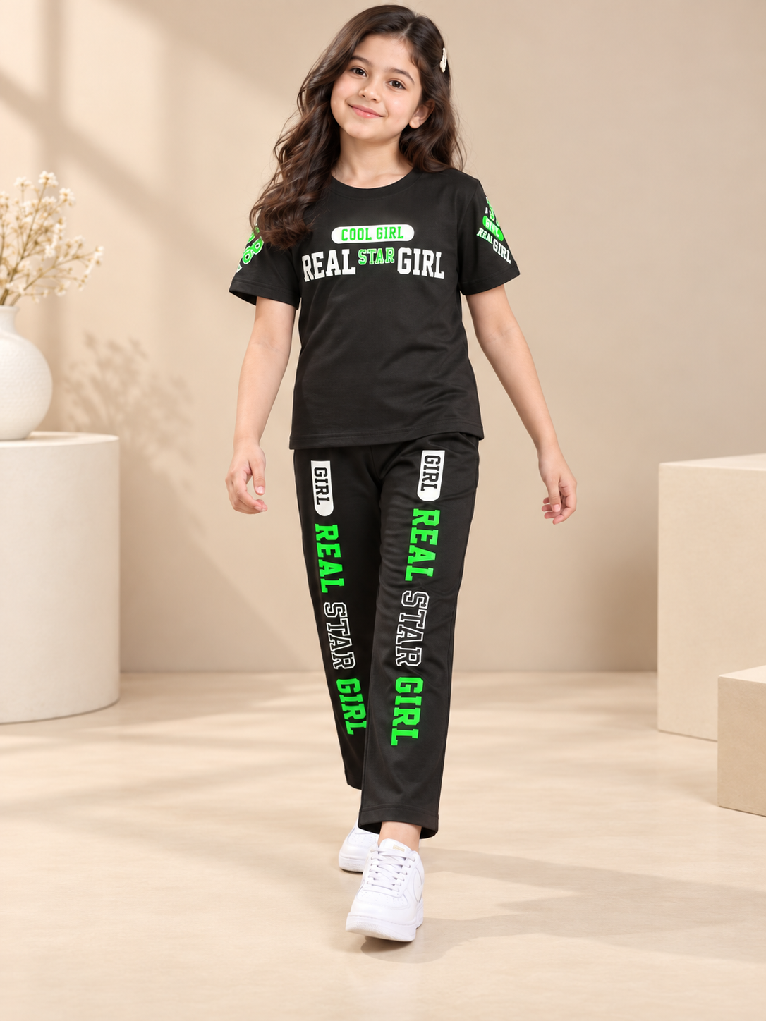 Girls Premium Printed Round Neck Co-Ord Set