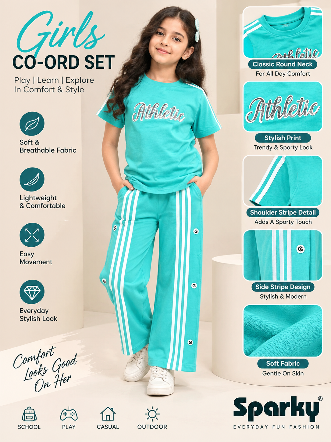 Girls Premium Printed Round Neck Co-Ord Set