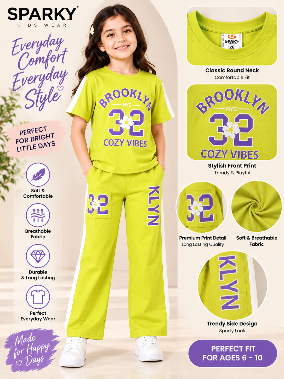 Girls Premium Printed Round Neck Co-Ord Set