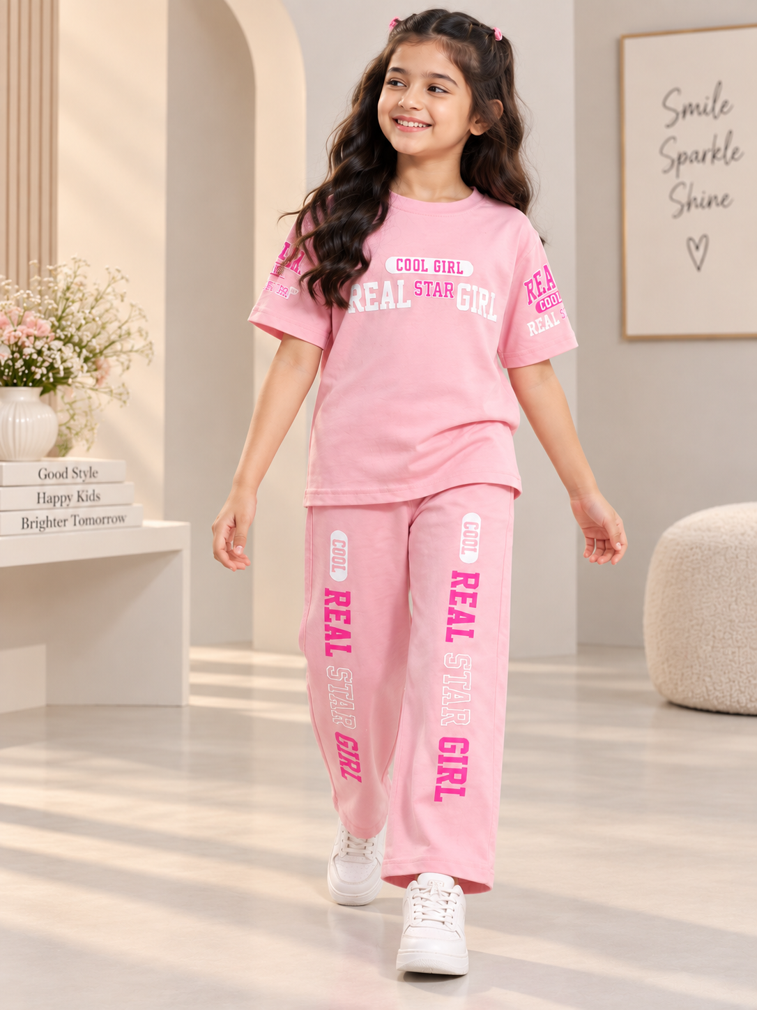 Girls Premium Printed Round Neck Co-Ord Set