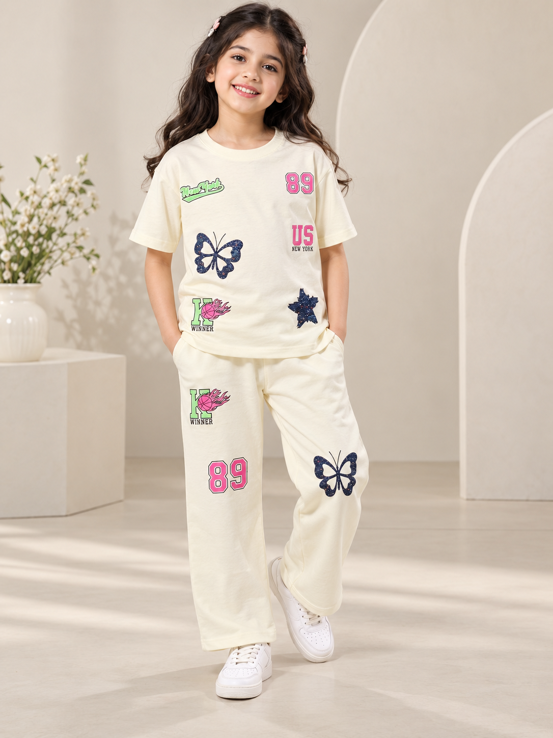 Girls Premium Printed Round Neck Co-Ord Set