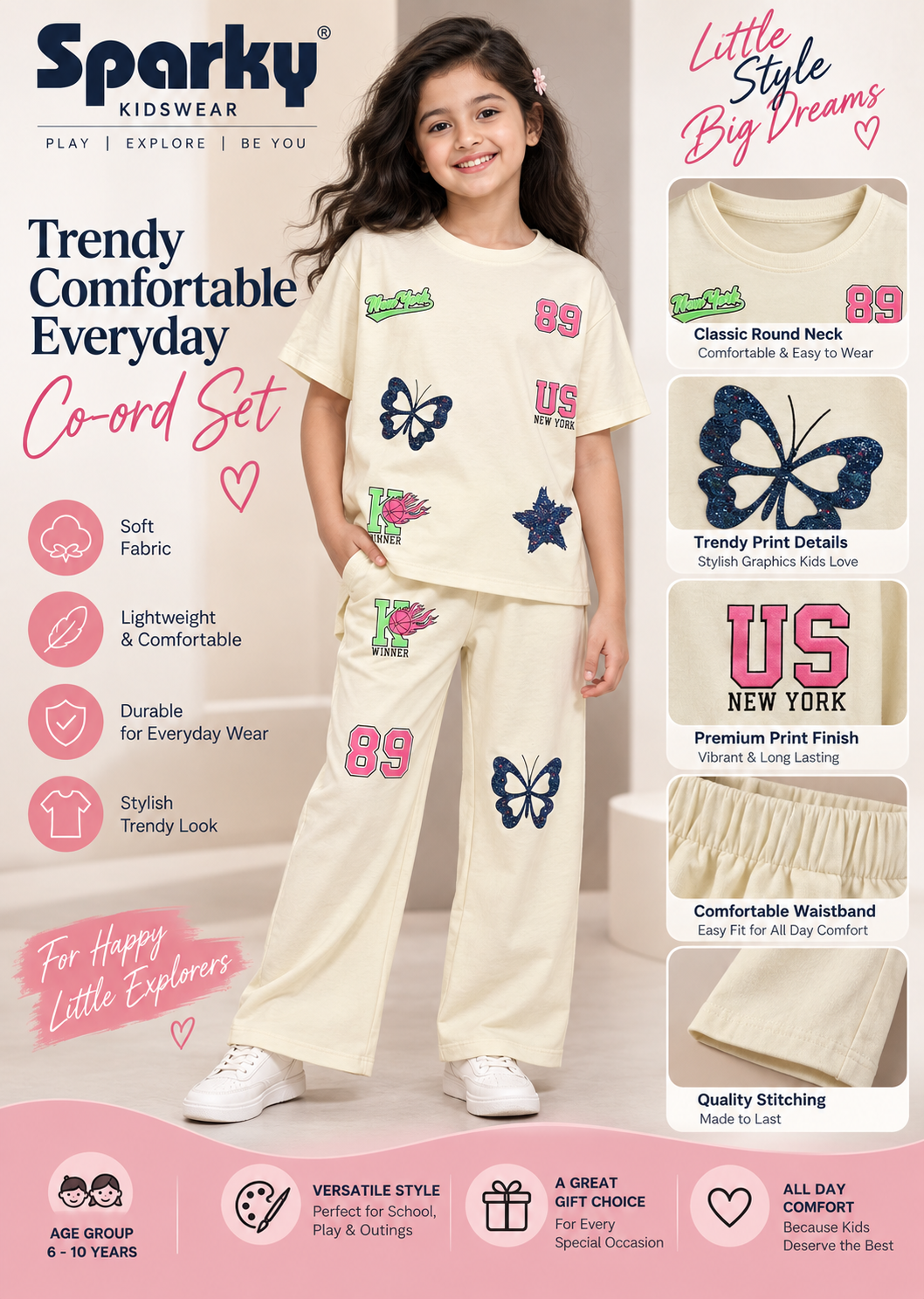 Girls Premium Printed Round Neck Co-Ord Set