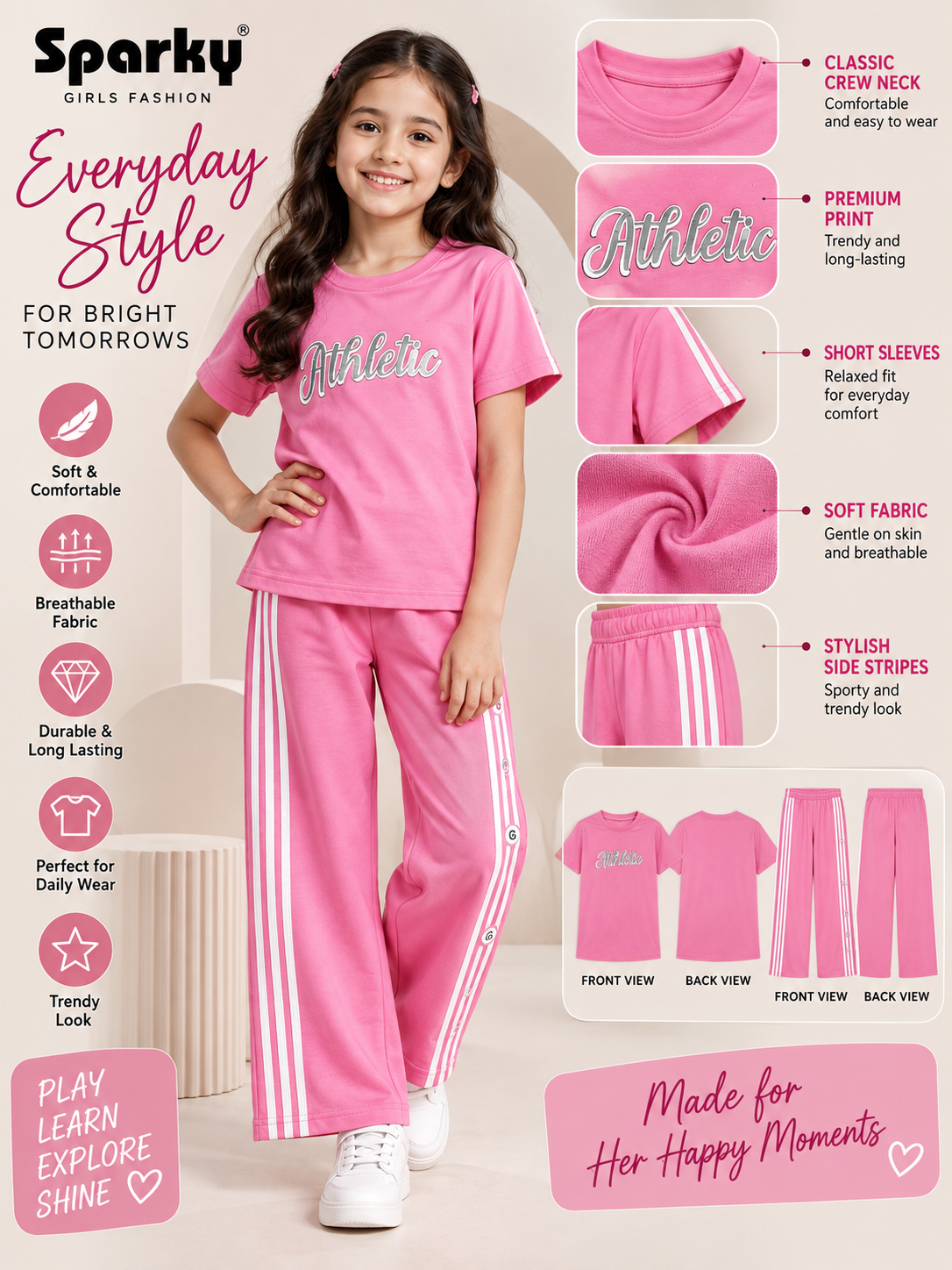 Girls Premium Printed Round Neck Co-Ord Set
