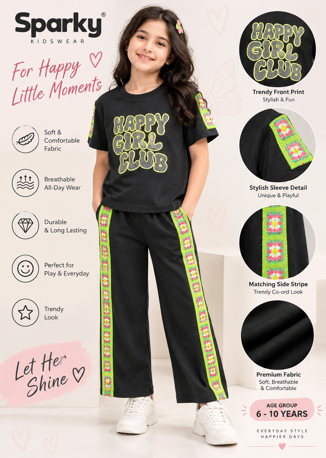 Girls Premium Printed Round Neck Co-Ord Set