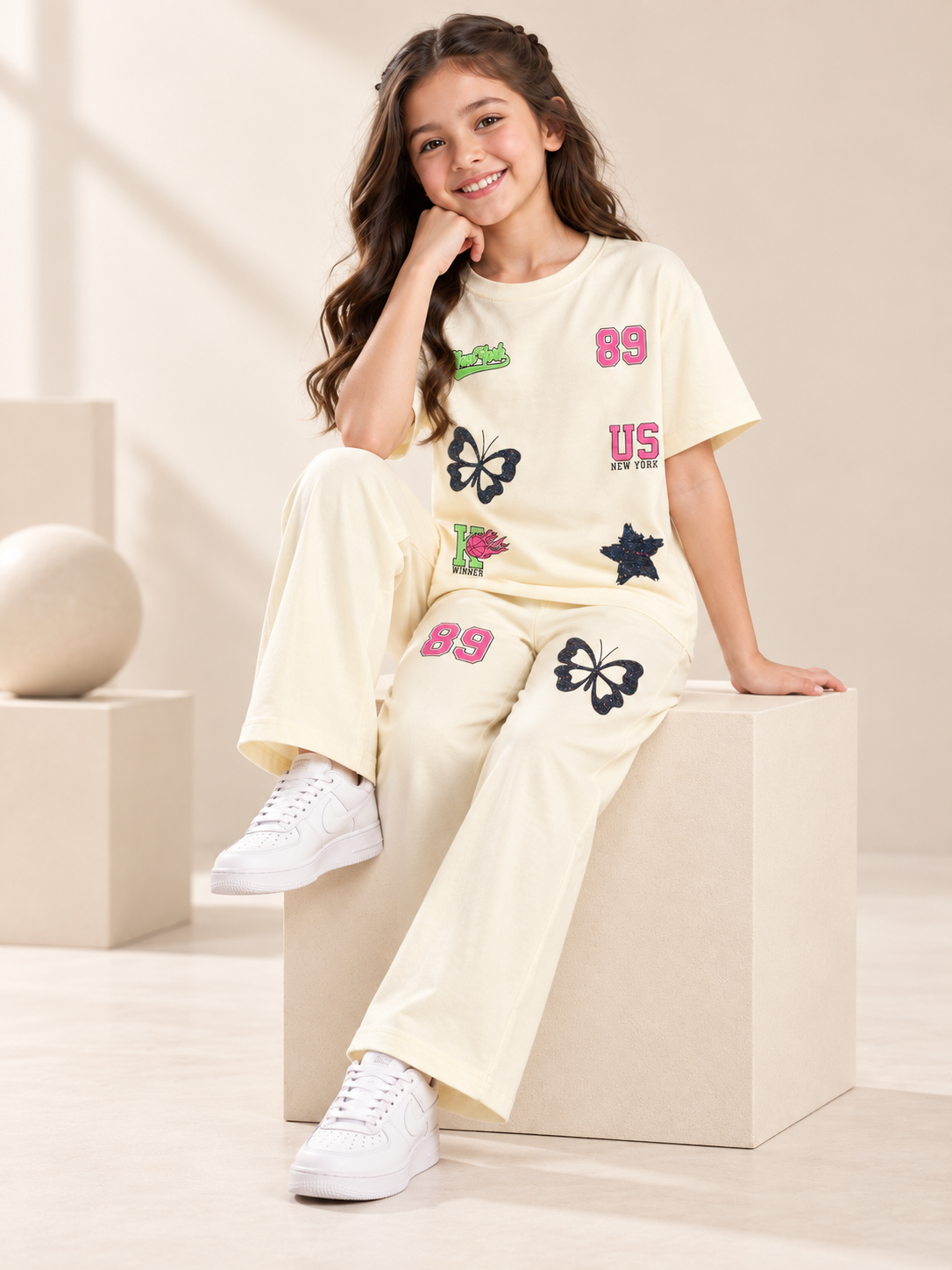 Girls Premium Printed Round Neck Co-Ord Set