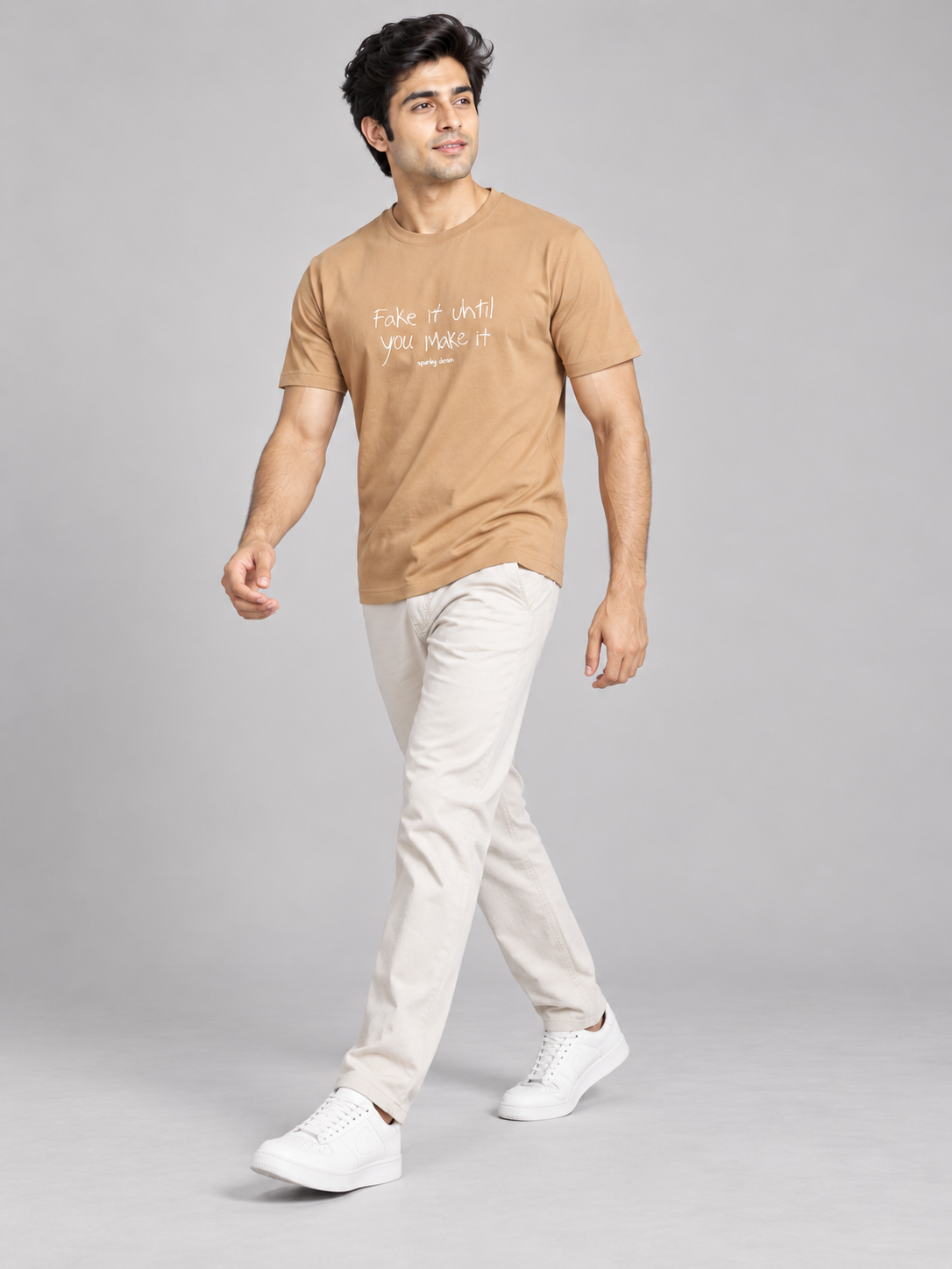 Sparky Men Camel Colour Typography T-Shirt | Premium Casual Fashion Wear