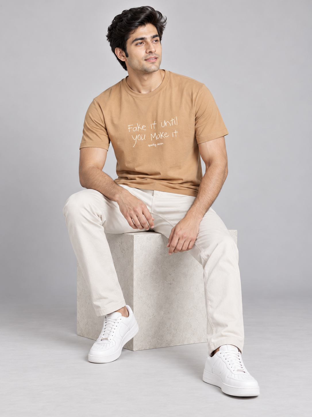 Sparky Men Camel Colour Typography T-Shirt | Premium Casual Fashion Wear