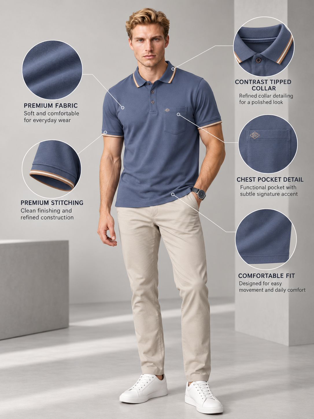 Men’s Premium Cotton Blend Half Sleeve Zipper Polo T-Shirt