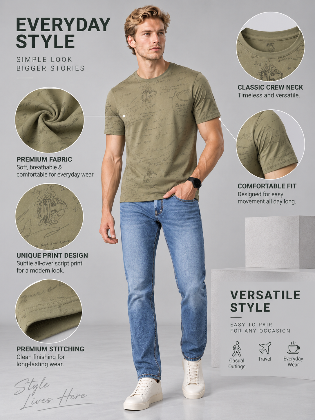 Men’s Premium Cotton Blend Half Sleeve T-Shirt