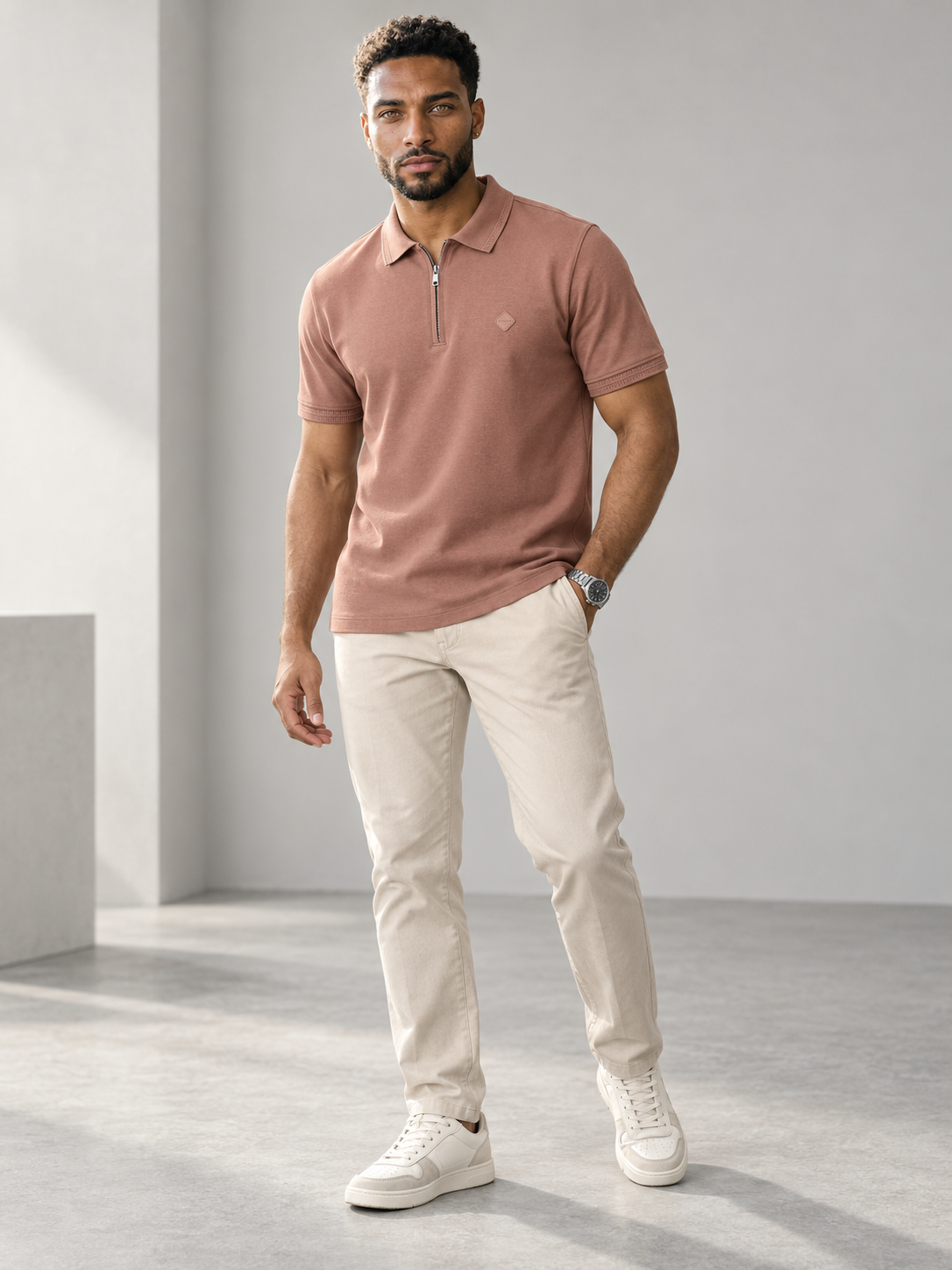 Men’s Premium Cotton Blend Half Sleeve Zipper Polo T-Shirt