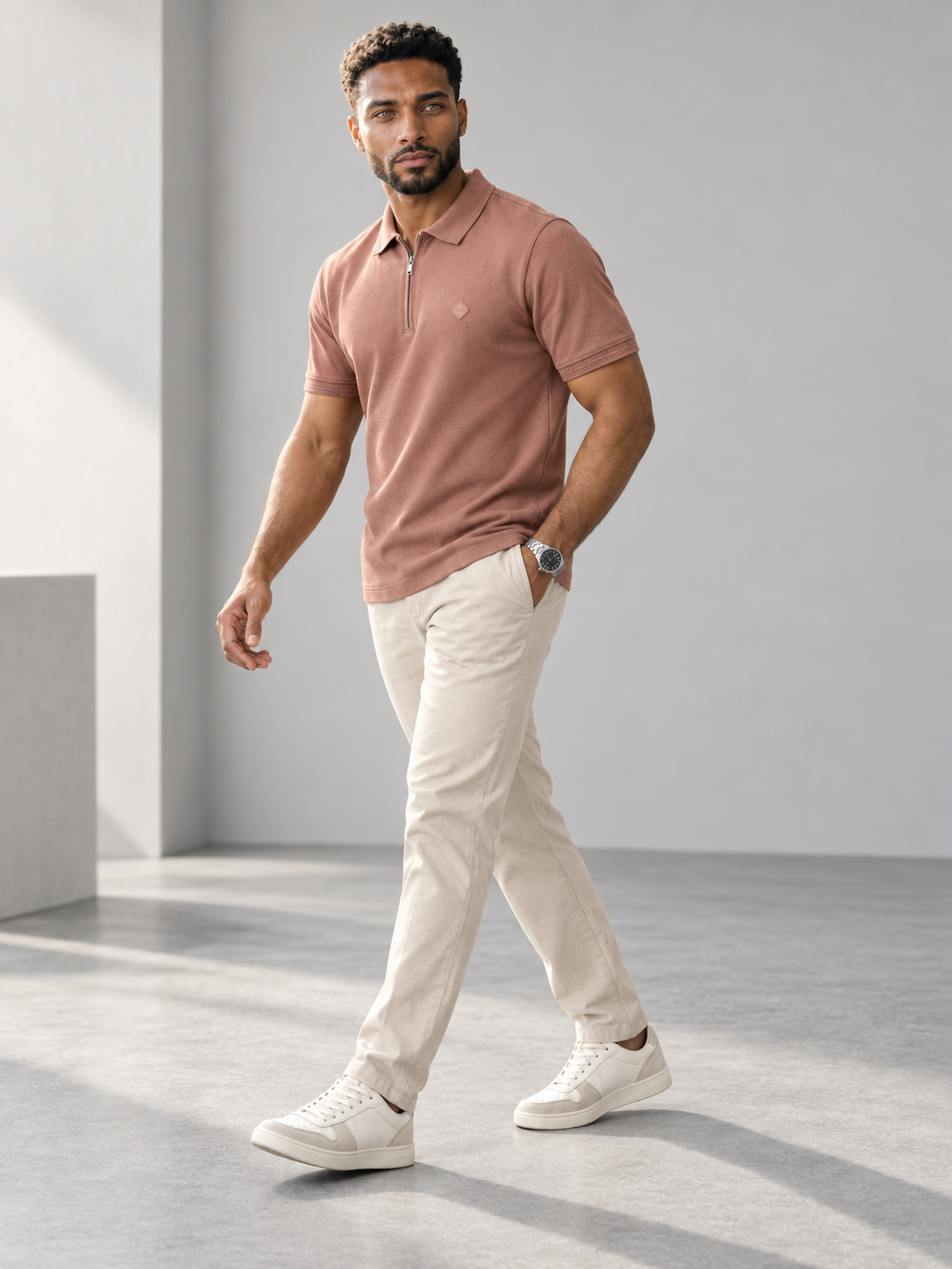 Men’s Premium Cotton Blend Half Sleeve Zipper Polo T-Shirt