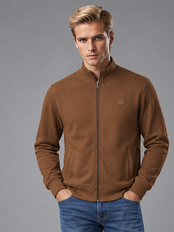 Men's Brown Solid Full Sleeves Sweatshirt