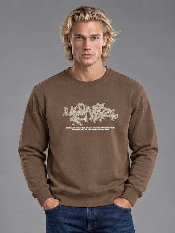 Men Brown Colour Round Neck Premium Sweatshirt